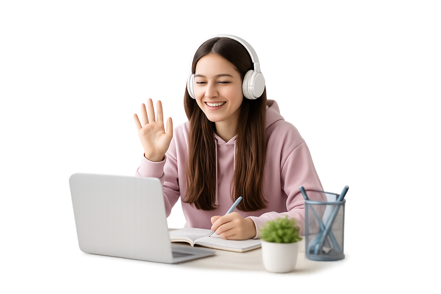 Student attending a live online class